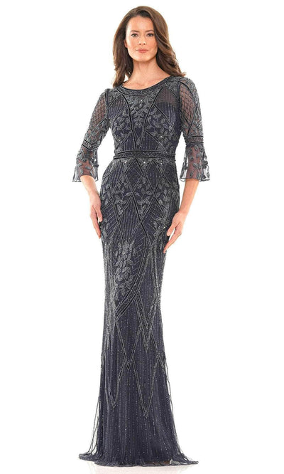 Marsoni by Colors MV1202 - Flounce Sleeve Beaded Evening Gown Special Occasion Dress 4 / Navy