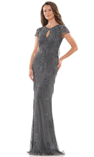 Marsoni by Colors MV1203 - Short Sleeve Embellished Formal Gown Special Occasion Dress 4 / Charcoal
