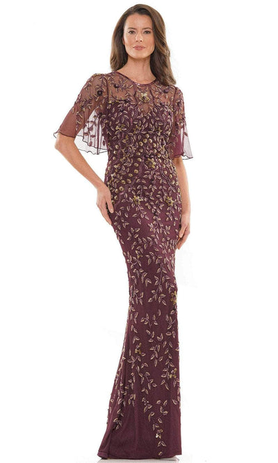 Marsoni by Colors MV1208 - Bell Sleeve Embellished Formal Gown Special Occasion Dress 4 / Eggplant/Gold