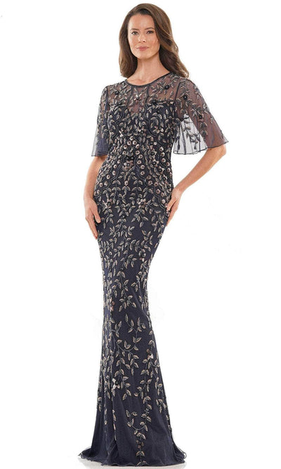 Marsoni by Colors MV1208 - Bell Sleeve Embellished Formal Gown Special Occasion Dress 4 / Navy/Rosegold