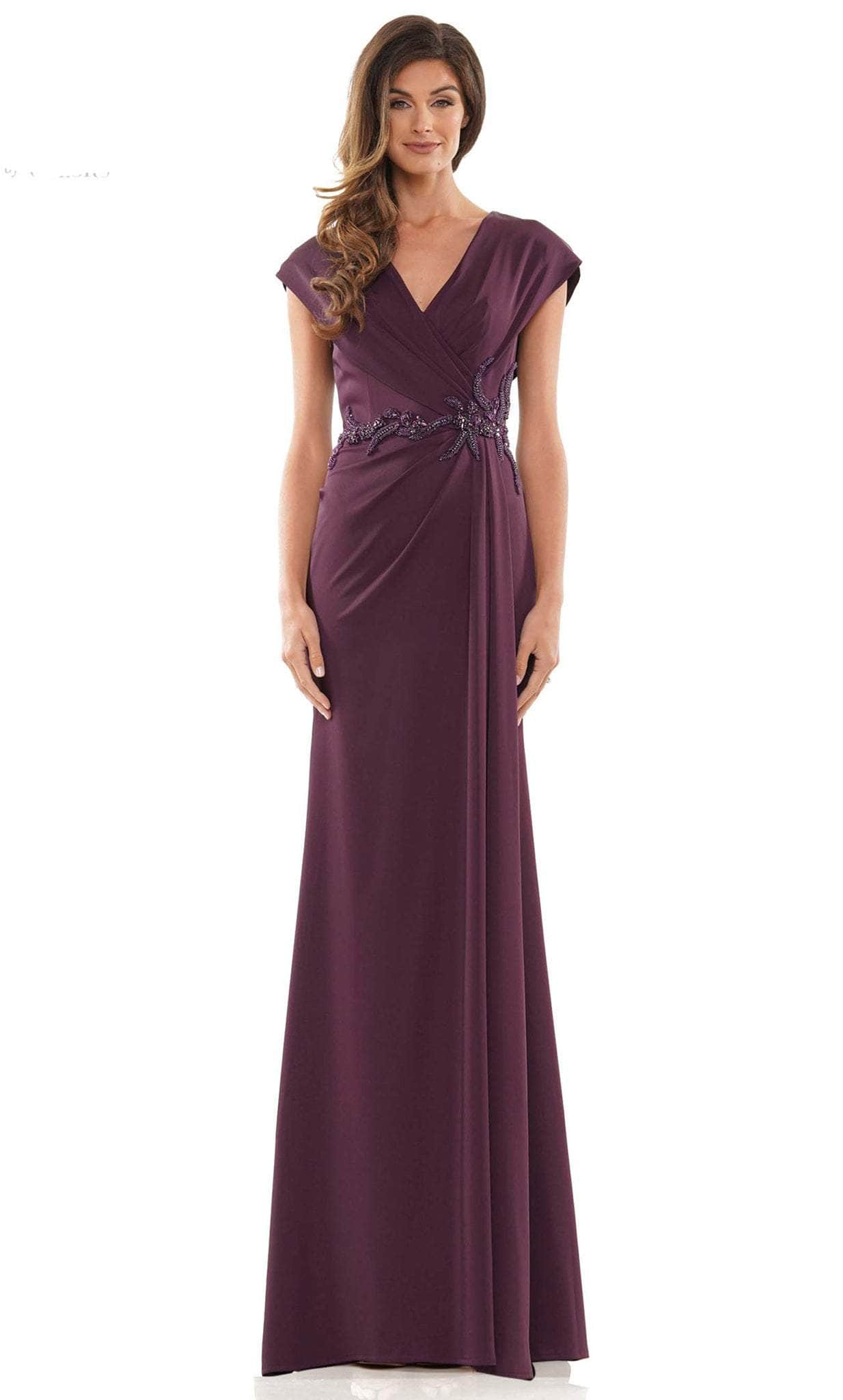 Marsoni by Colors MV1226 - V-Neck Cap Sleeve Mother of the Bride Dress Special Occasion Dress 4 / Eggplant