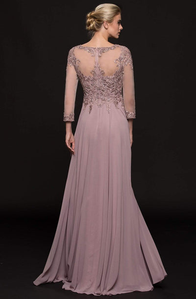 Marsoni by Colors - Quarter Sleeve Beaded Embroidered Chiffon Gown M217 - 1 pc Charcoal Grey in Size 10 and 1 pc Mauve in Size 10 Available CCSALE