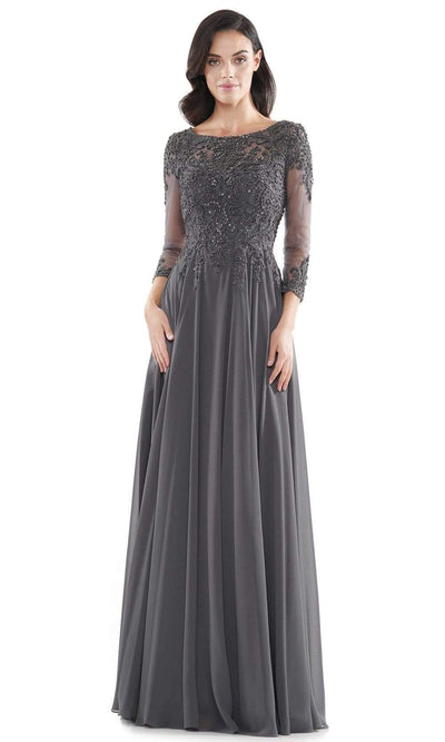 Marsoni by Colors - Quarter Sleeve Beaded Embroidered Chiffon Gown M217 CCSALE 10 / Charcoal Grey