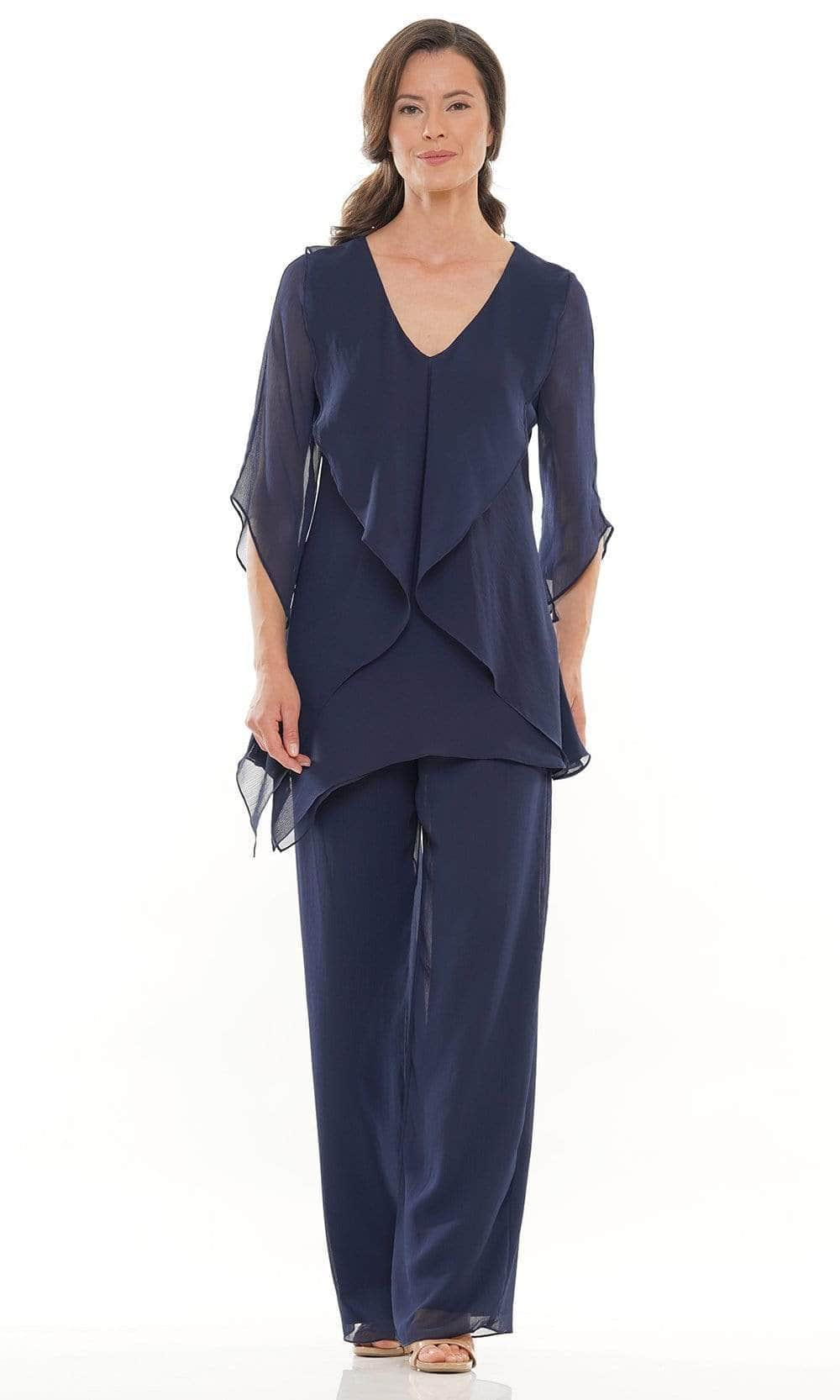 Marsoni by Colors - Ruffle Chiffon Pantsuit M308 - 2 pc Navy In Size 22 and 24 Available CCSALE