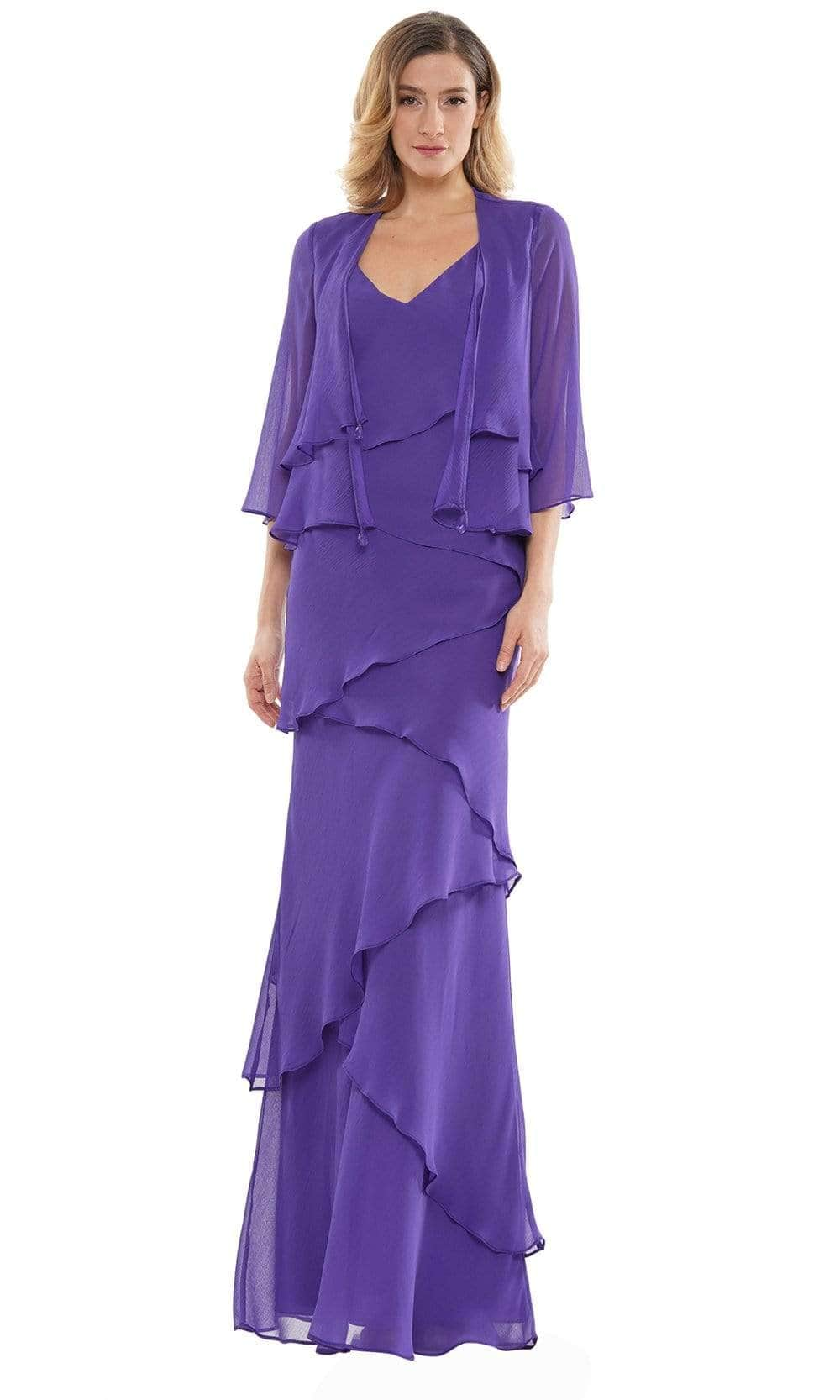 Marsoni by Colors - Tiered Chiffon Formal Dress With Jacket M309 - 1 pc Eggplant In Size 14 Available CCSALE 14 / Eggplant