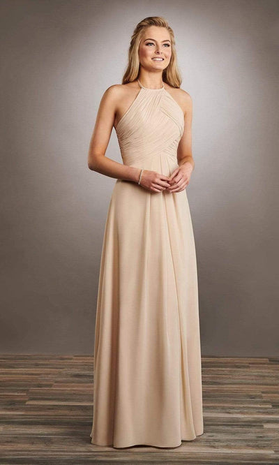 Mary's Bridal - MB7057SC Halter Neck Ruched Chiffon Long Dress In Neutral