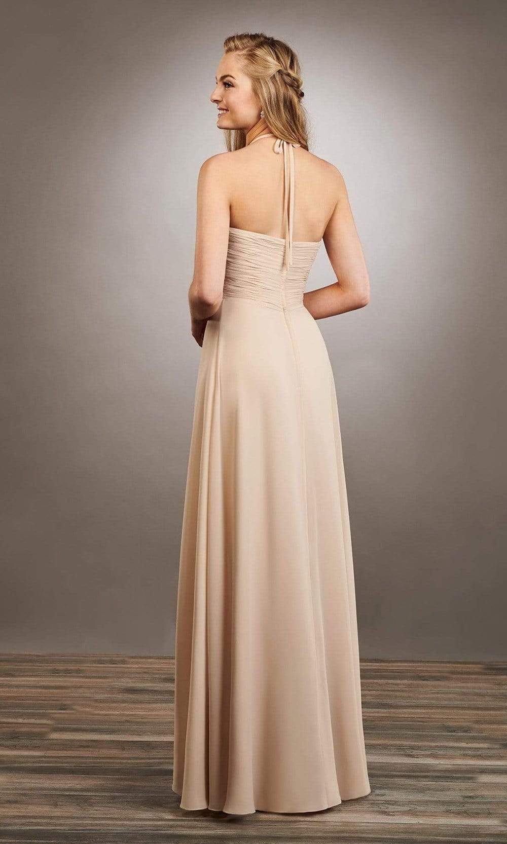 Mary's Bridal - MB7057SC Halter Neck Ruched Chiffon Long Dress In Neutral