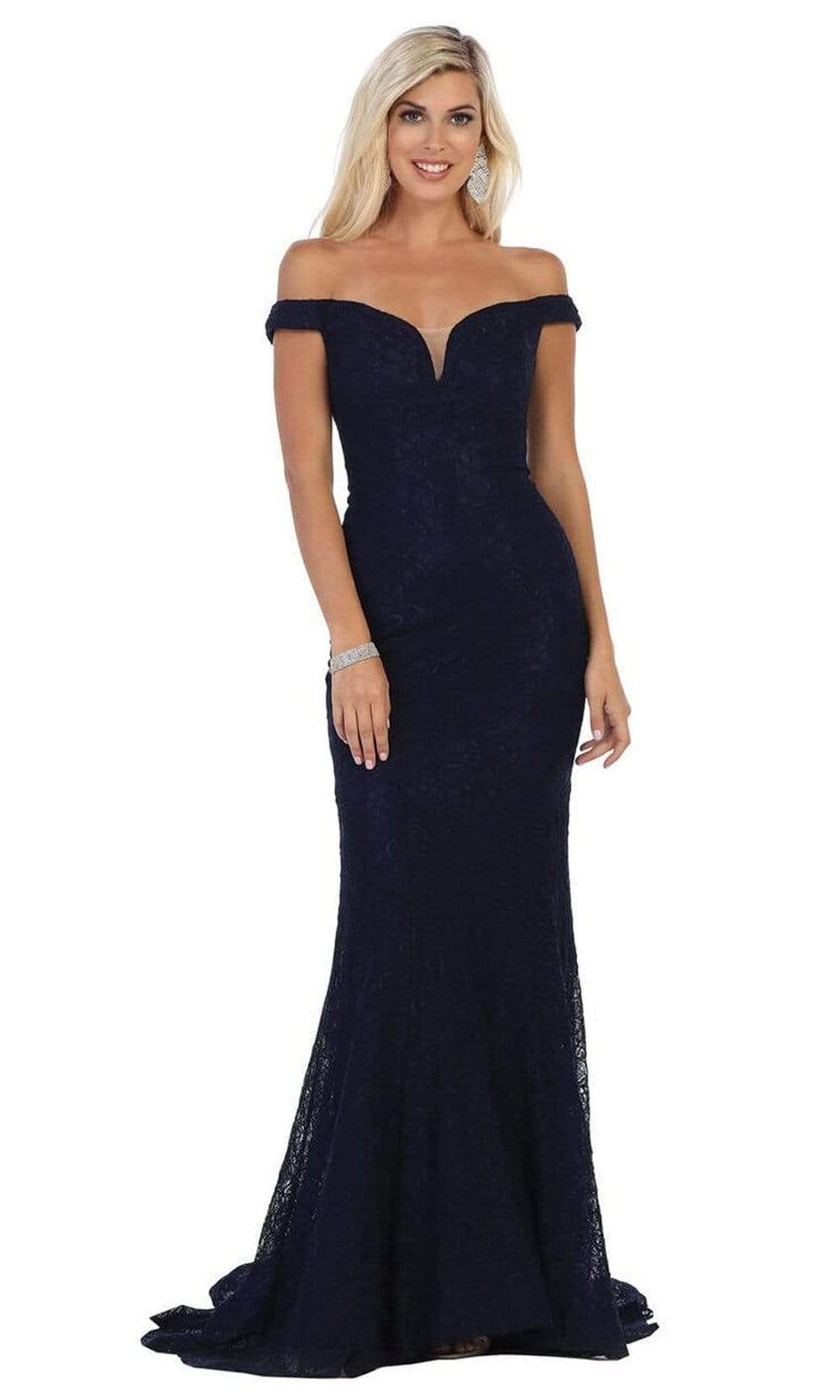 May Queen - MQ1596SC Sweetheart Lace Sheath Long Gown In Blue and Black