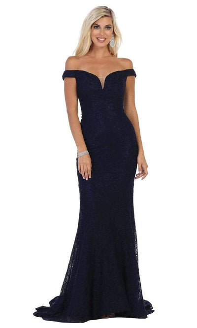 May Queen - MQ1596SC Sweetheart Lace Sheath Long Gown In Blue and Black