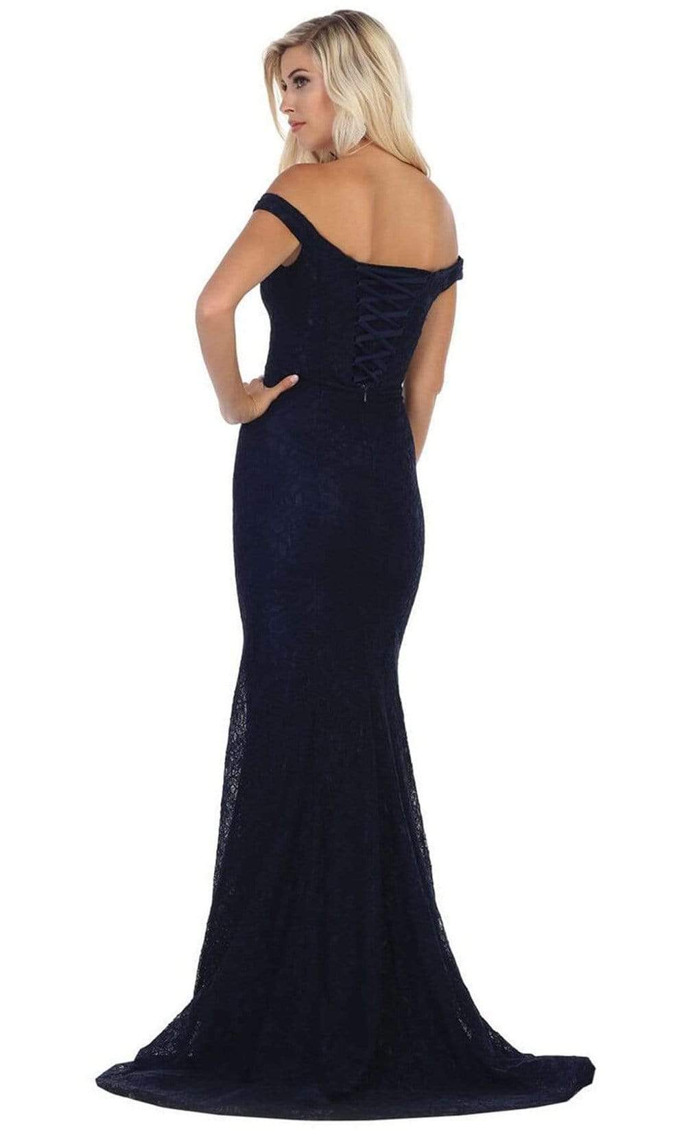 May Queen - MQ1596SC Sweetheart Lace Sheath Long Gown In Blue and Black