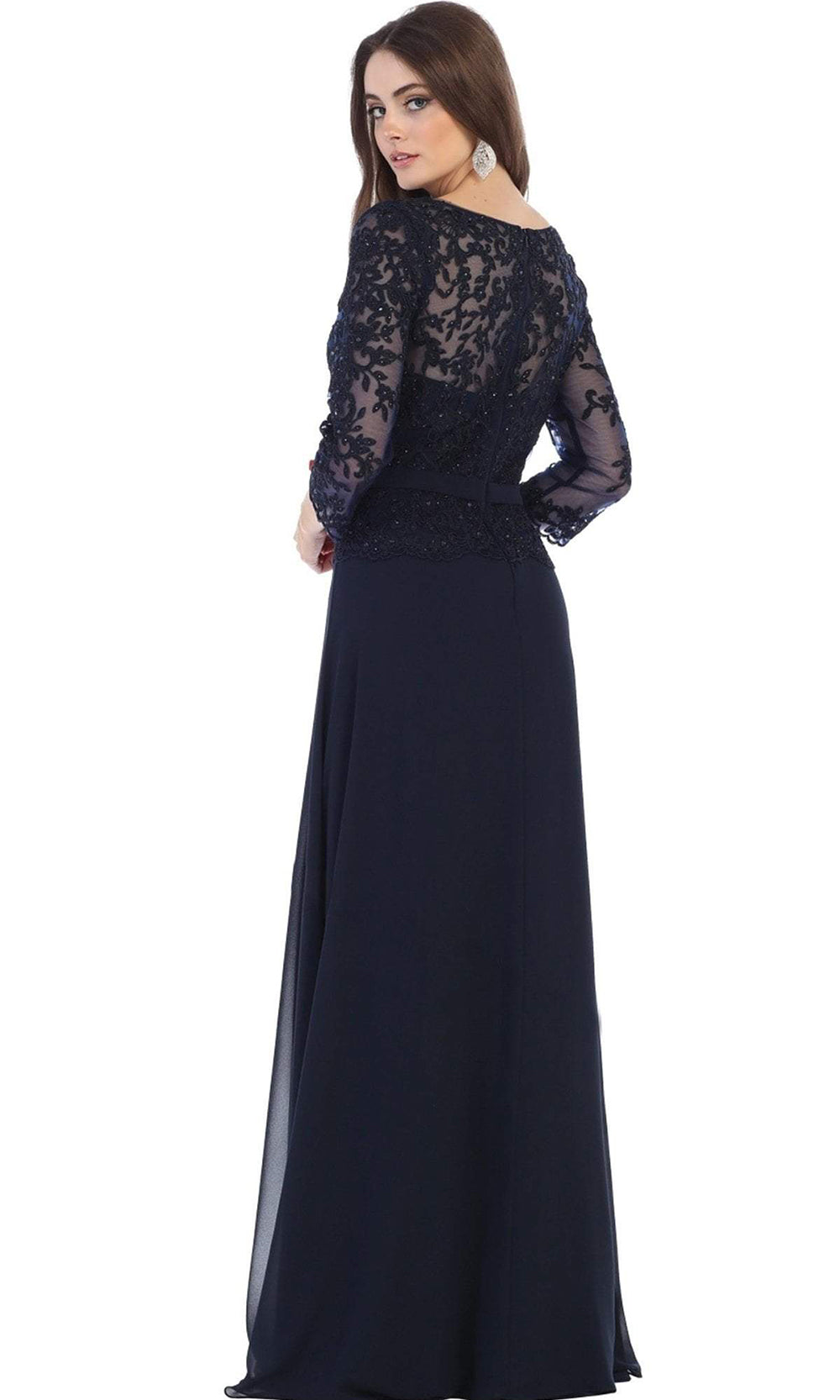 May Queen - Appliqued Illusion Bateau A-Line Dress MQ1599 - 1 pc Navy In Size 4XL Available CCSALE 2XL / Navy