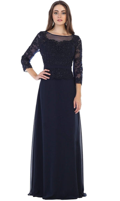 May Queen - Appliqued Illusion Bateau A-Line Dress MQ1599 - 1 pc Navy In Size 4XL Available CCSALE 2XL / Navy