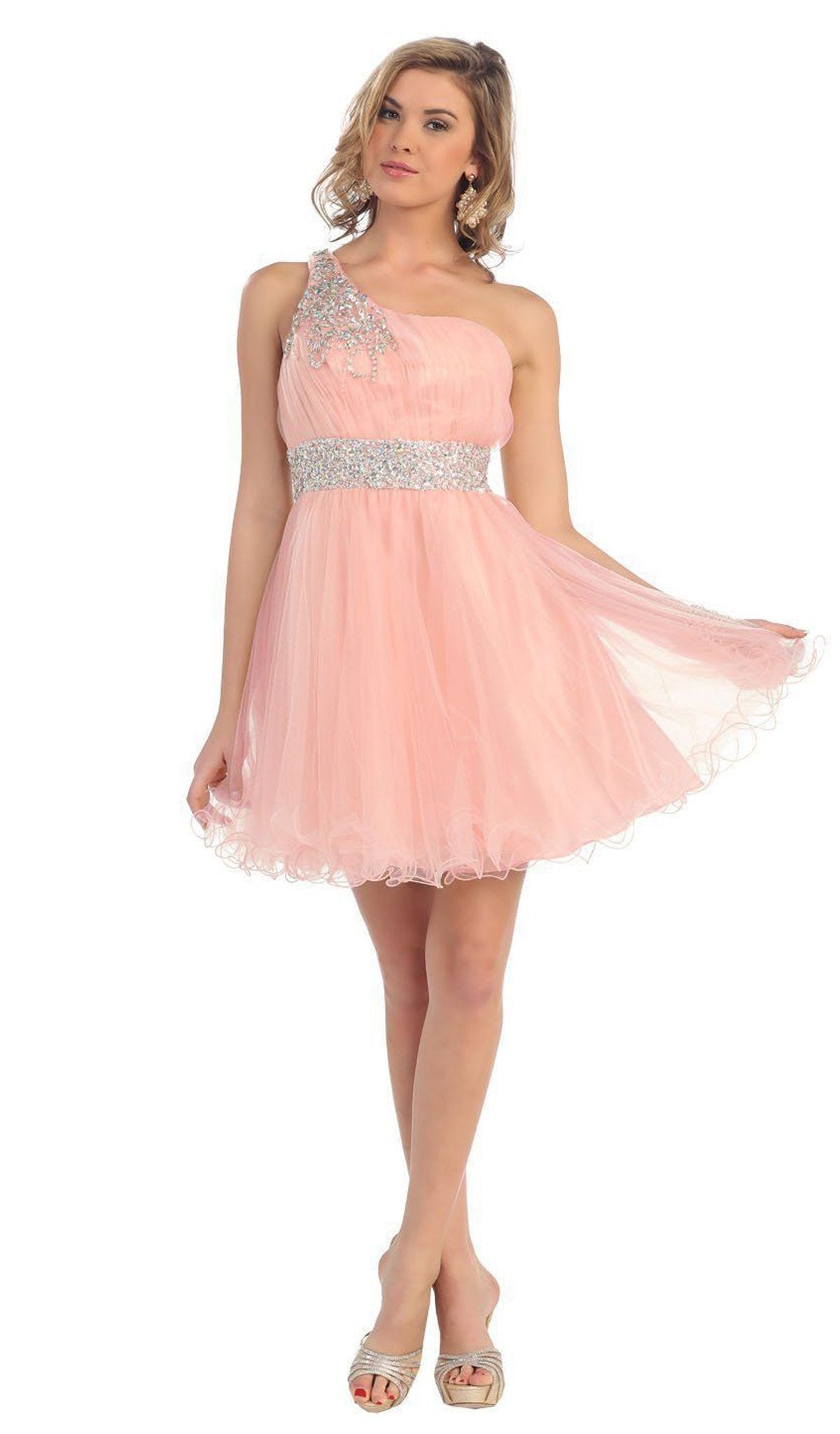 May Queen - Asymmetrical Shirred Bodice A-Line Cocktail Dress Special Occasion Dress 4 / Blush