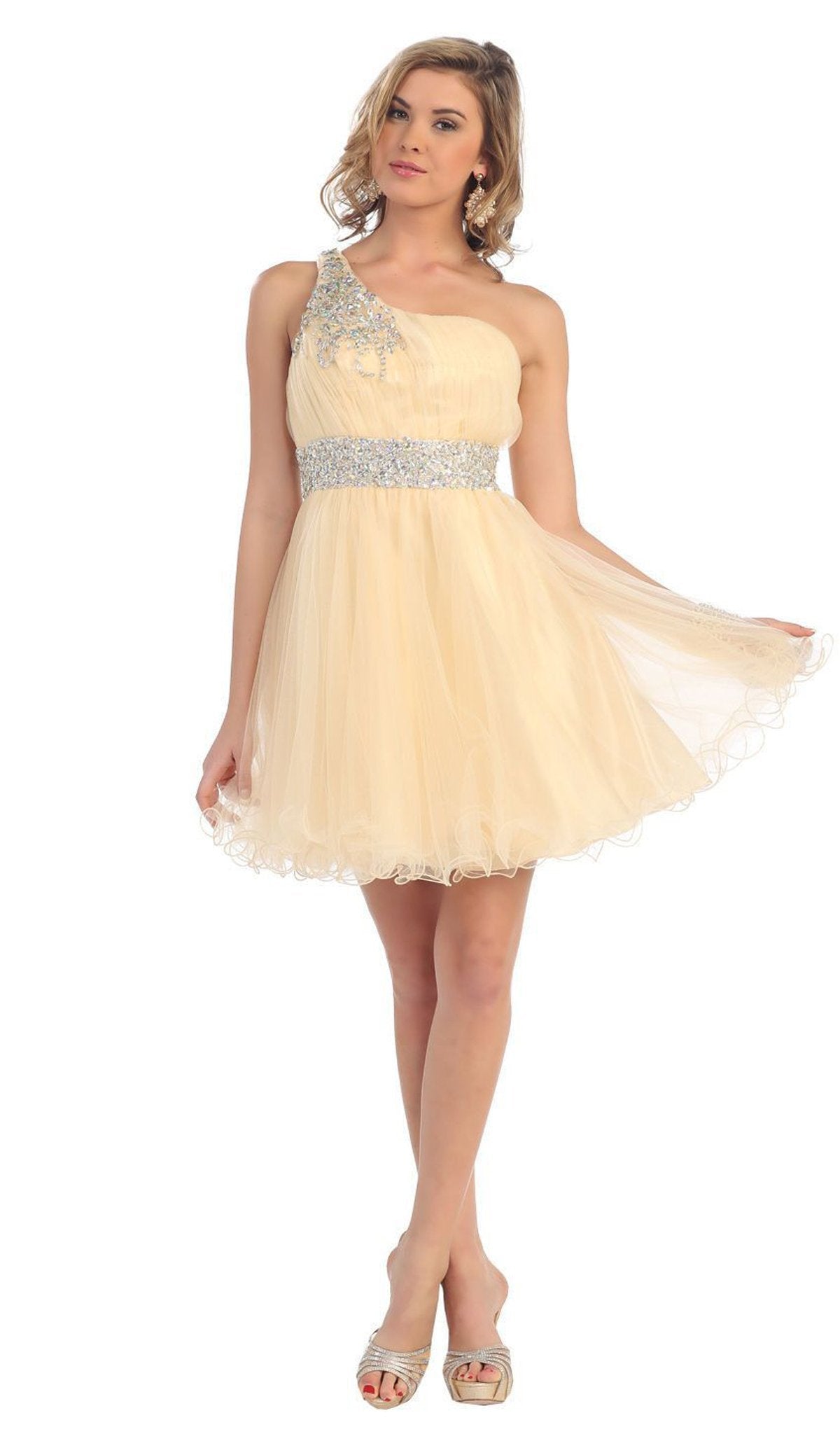 May Queen - Asymmetrical Shirred Bodice A-Line Cocktail Dress Special Occasion Dress 4 / Champagne