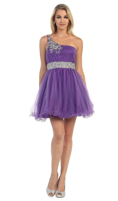 May Queen - Asymmetrical Shirred Bodice A-Line Cocktail Dress Special Occasion Dress 4 / Purple