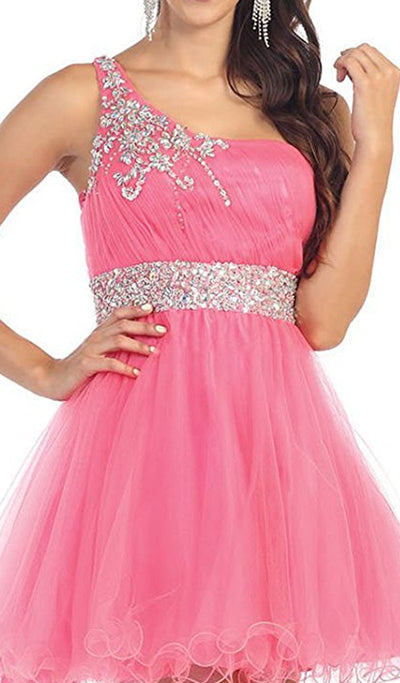 May Queen - Asymmetrical Shirred Bodice A-Line Cocktail Dress Special Occasion Dress
