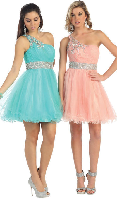 May Queen - Asymmetrical Shirred Bodice A-Line Cocktail Dress Special Occasion Dress