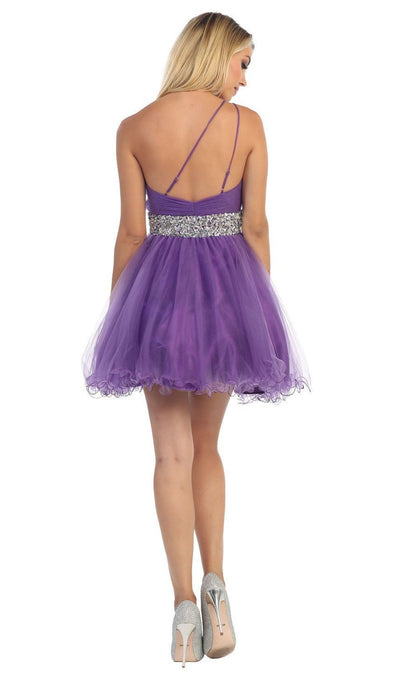 May Queen - Asymmetrical Shirred Bodice A-Line Cocktail Dress Special Occasion Dress