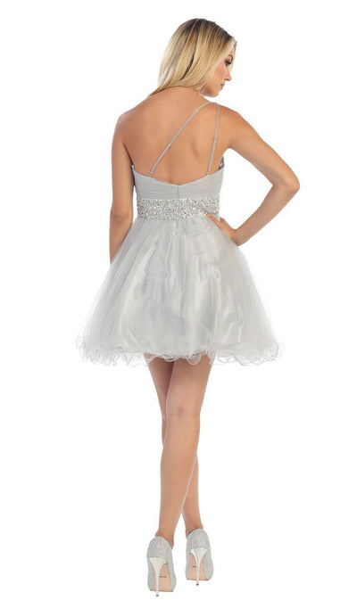 May Queen - Asymmetrical Shirred Bodice A-Line Cocktail Dress Special Occasion Dress