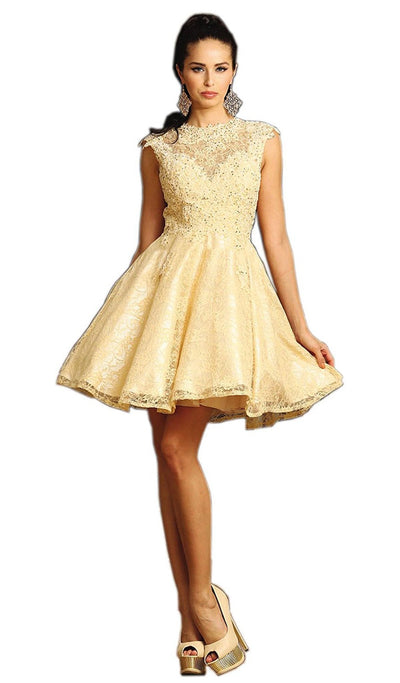 May Queen - Beaded Floral A Line Cocktail Dress Special Occasion Dress 4 / Champagne