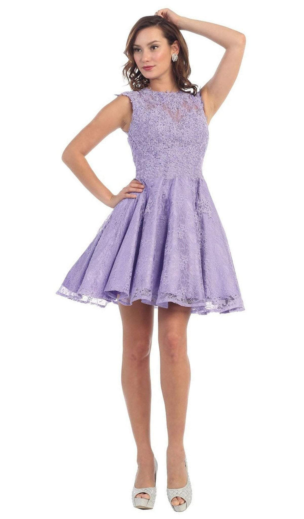 May Queen - Beaded Floral A Line Cocktail Dress Special Occasion Dress 4 / Lilac
