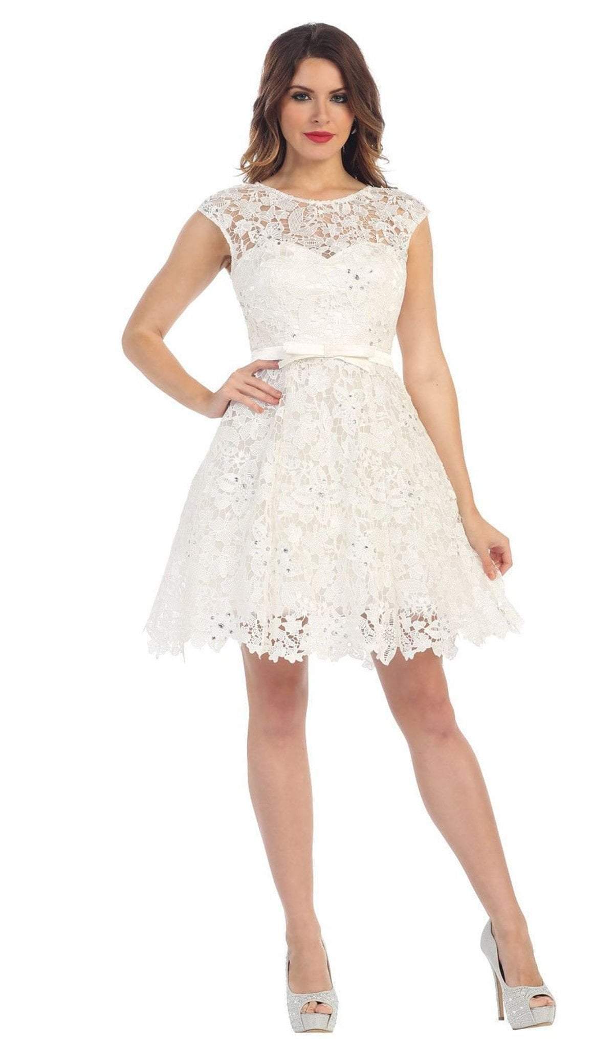 May Queen - Beaded Floral Cocktail Dress Special Occasion Dress 4 / Ivory
