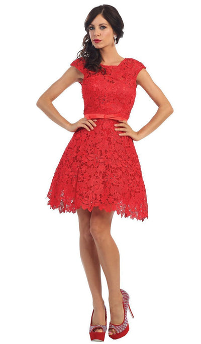 May Queen - Beaded Floral Cocktail Dress Special Occasion Dress 4 / Red