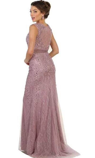 May Queen - Beaded Illusion Bateau Sheath Evening Gown RQ7524 - 1 Pc Mauve in Size 10 and 1 Pc Black in Size 14 Available CCSALE