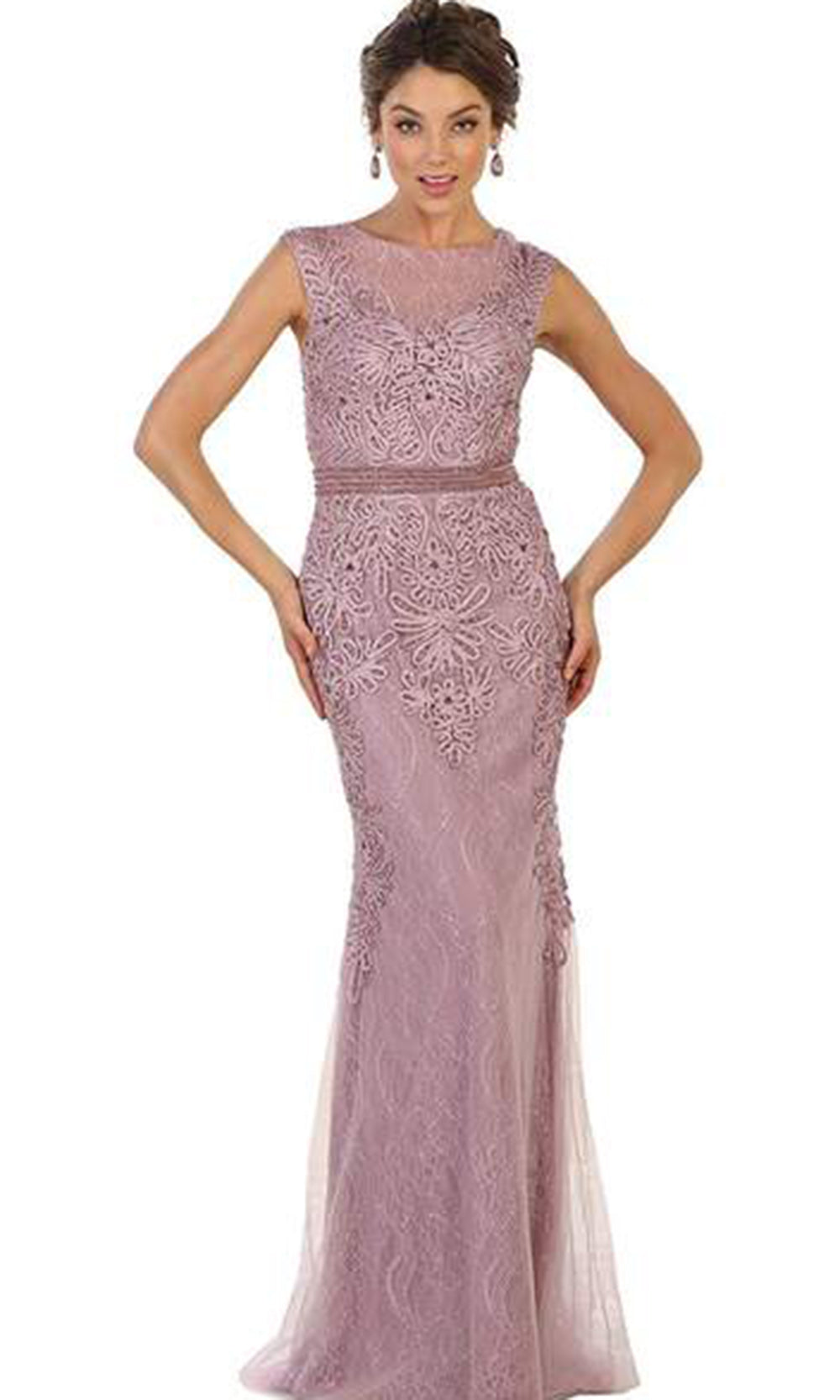 May Queen - Beaded Illusion Bateau Sheath Evening Gown RQ7524 - 1 Pc Mauve in Size 10 and 1 Pc Black in Size 14 Available CCSALE