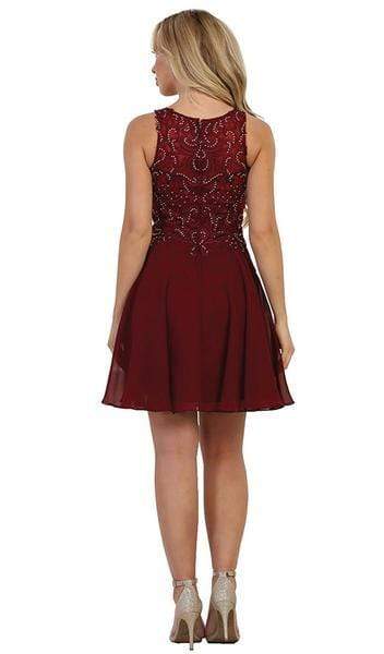 May Queen - Beaded Illusion Jewel Cocktail Dress 1556 - 1 pc Burgundy In Size 18 Available CCSALE