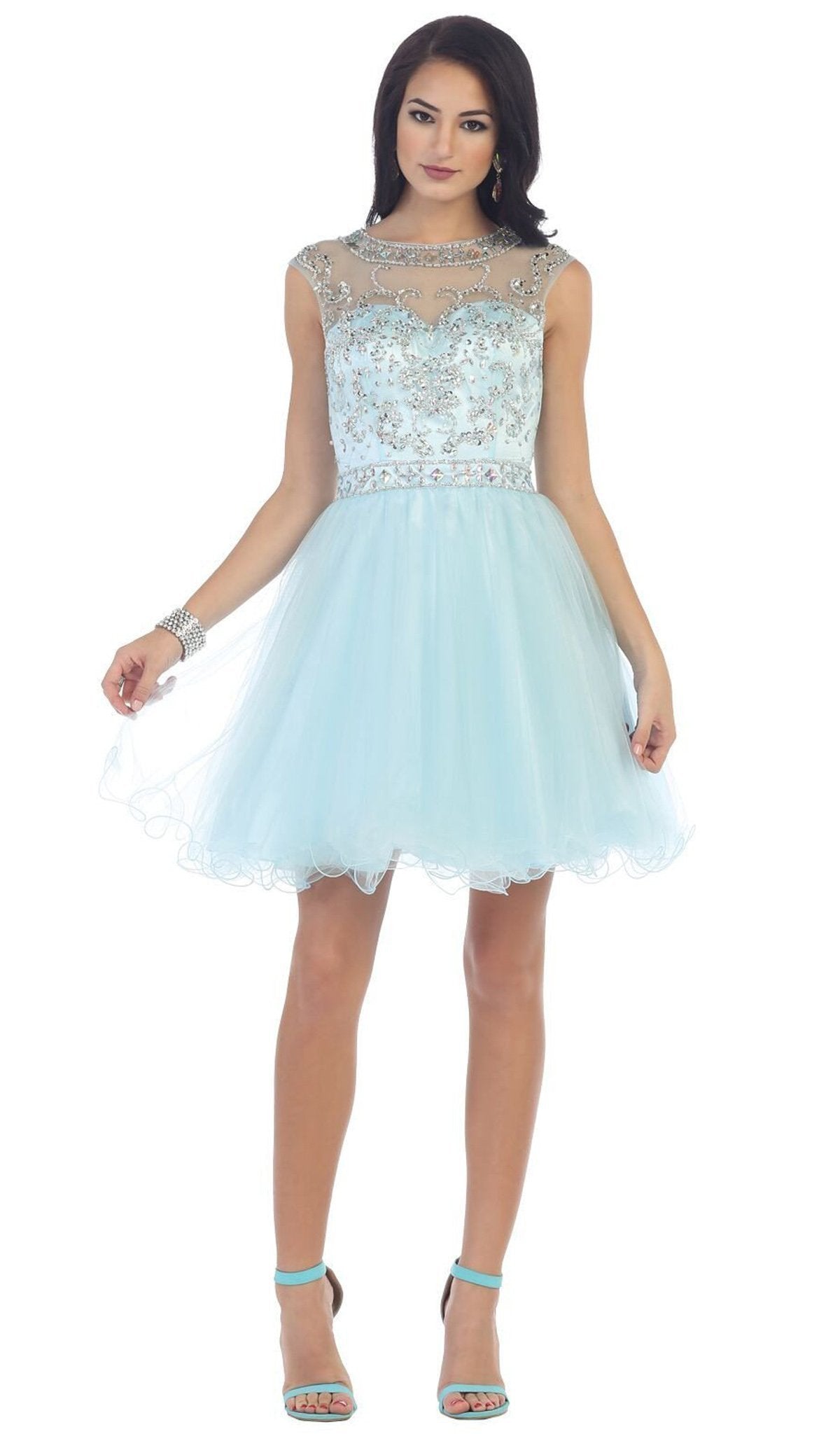 May Queen - Beaded Illusion Tulle Cocktail Dress Special Occasion Dress 4 / Aqua