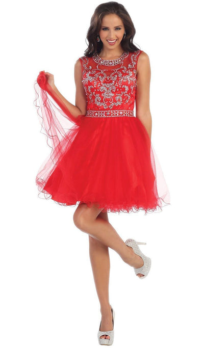 May Queen - Beaded Illusion Tulle Cocktail Dress Special Occasion Dress 4 / Red