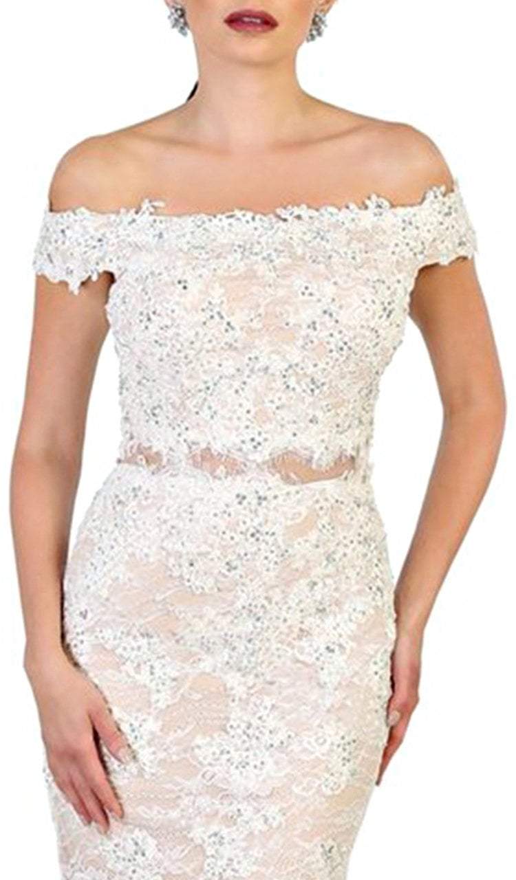 May Queen Beaded Lace Appliqued Off-Shoulder Gown RQ7497 - 1 pc Ivory/Nude In Size 16 Available CCSALE 16 / Ivory/Nude