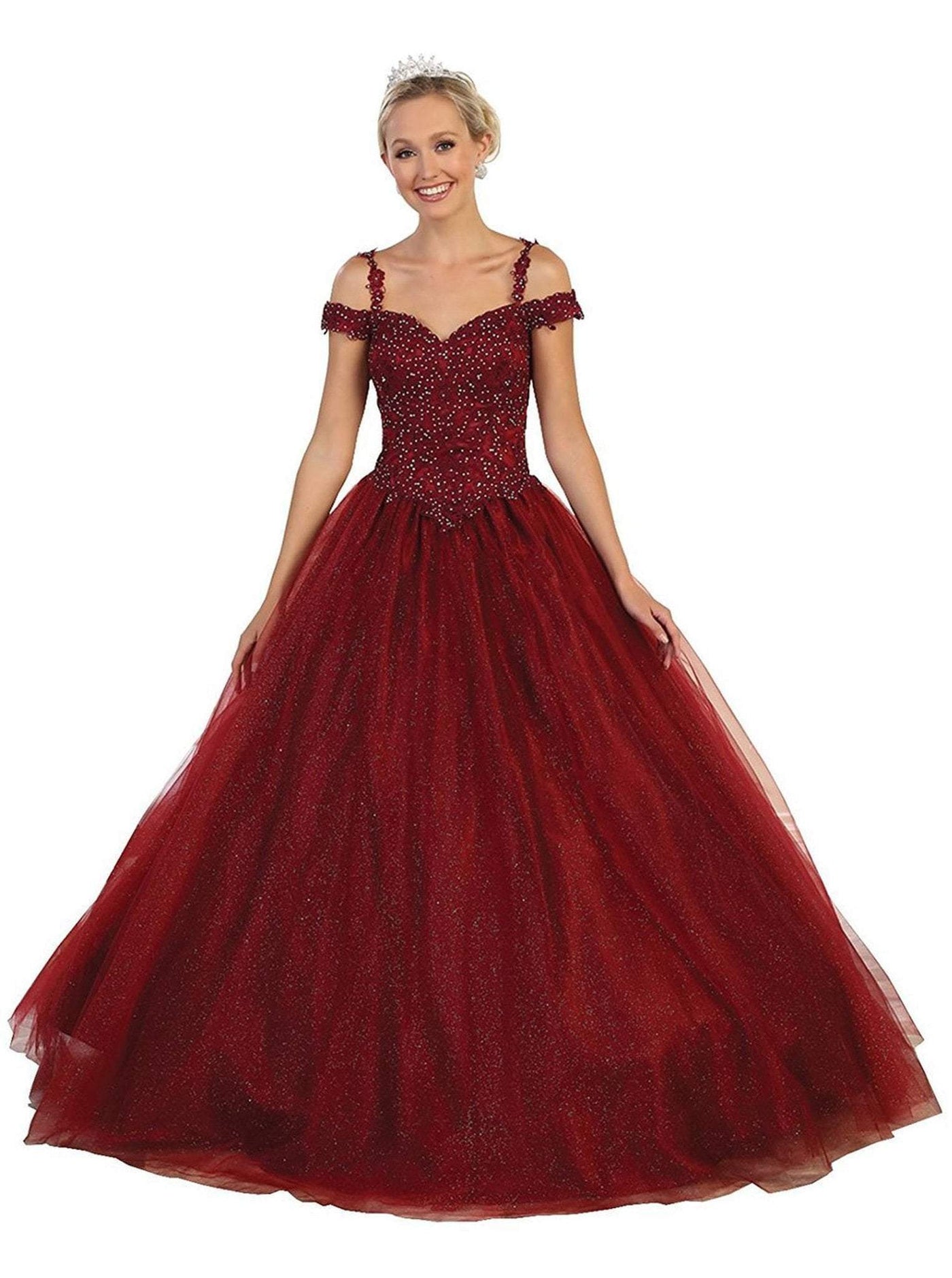 May Queen - Beaded Lace Sweetheart Quinceanera Ballgown Quinceanera Dresses 4 / Burgundy