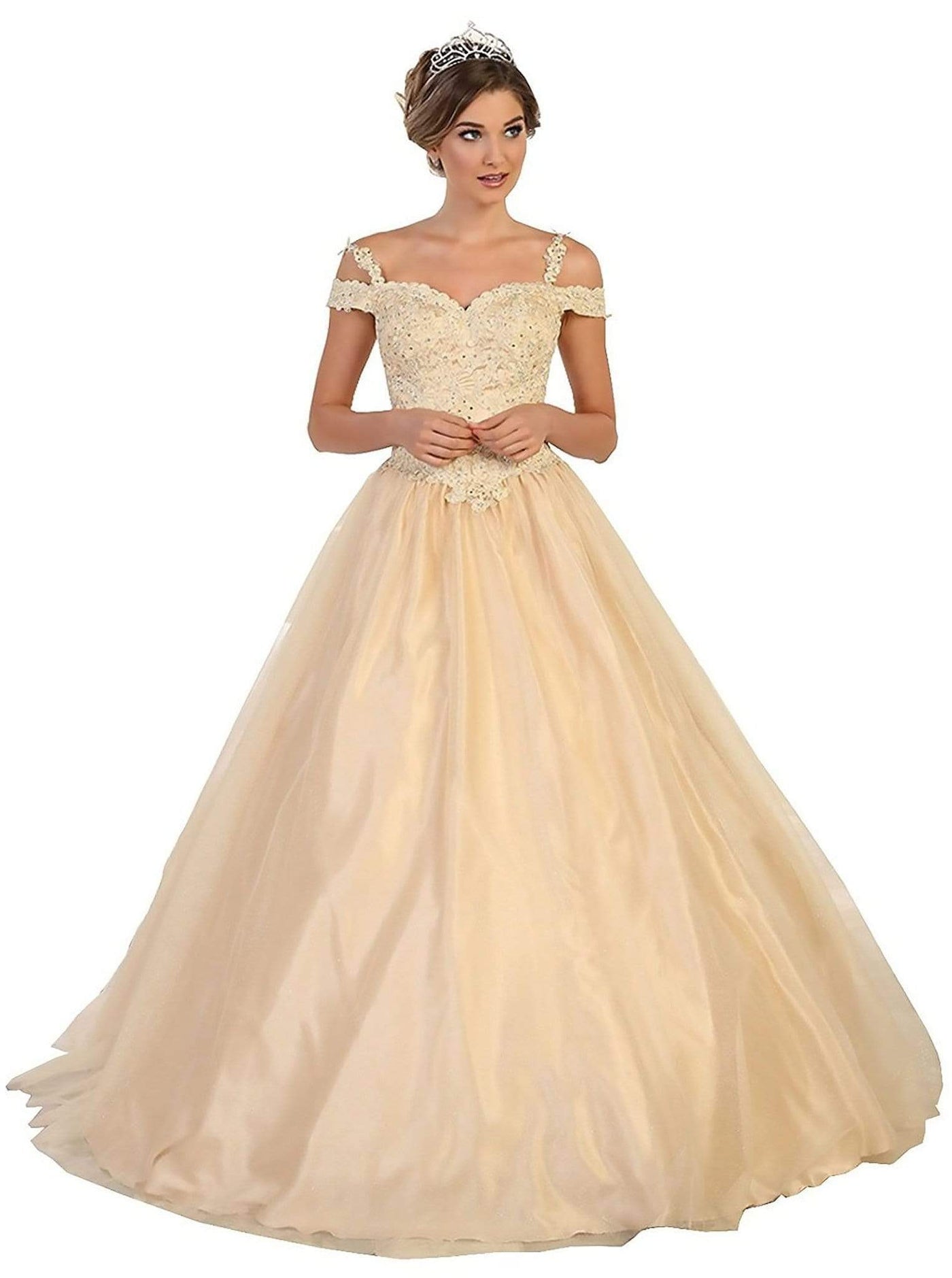 May Queen - Beaded Lace Sweetheart Quinceanera Ballgown Quinceanera Dresses 4 / Champagne