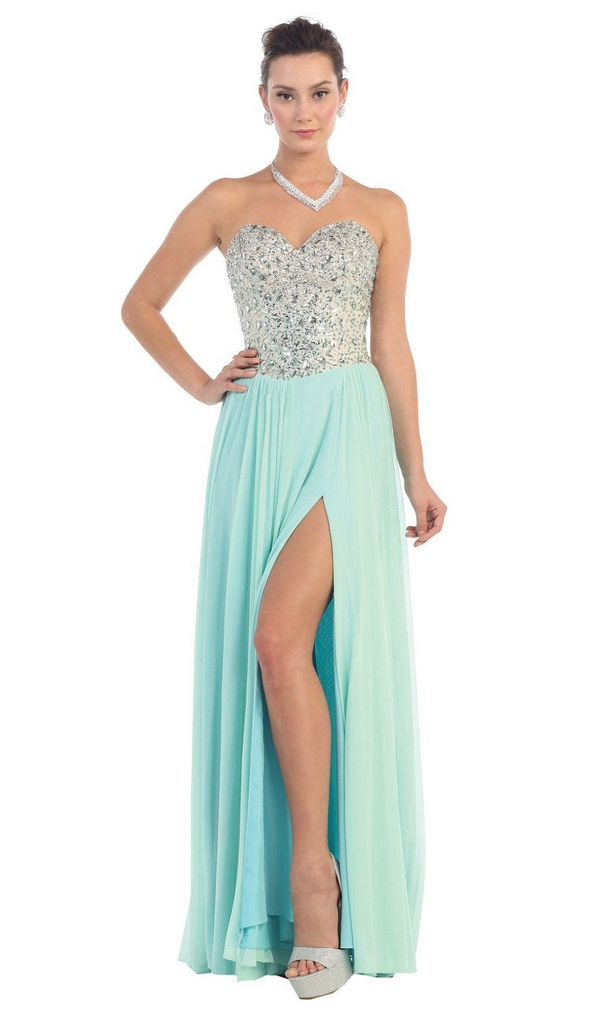 May Queen - Bedazzled Sweetheart A-line Prom Dress Special Occasion Dress 4 / Aqua