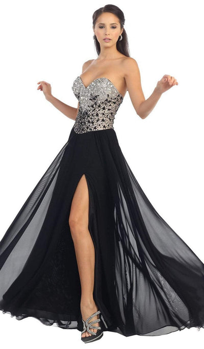 May Queen - Bedazzled Sweetheart A-line Prom Dress Special Occasion Dress 4 / Black