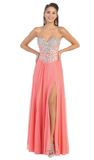 May Queen - Bedazzled Sweetheart A-line Prom Dress Special Occasion Dress 4 / Coral