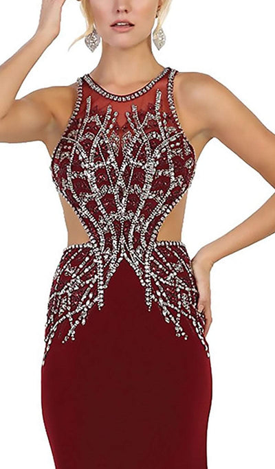May Queen - Bejeweled Illusion Halter Sheath Evening Dress Special Occasion Dress