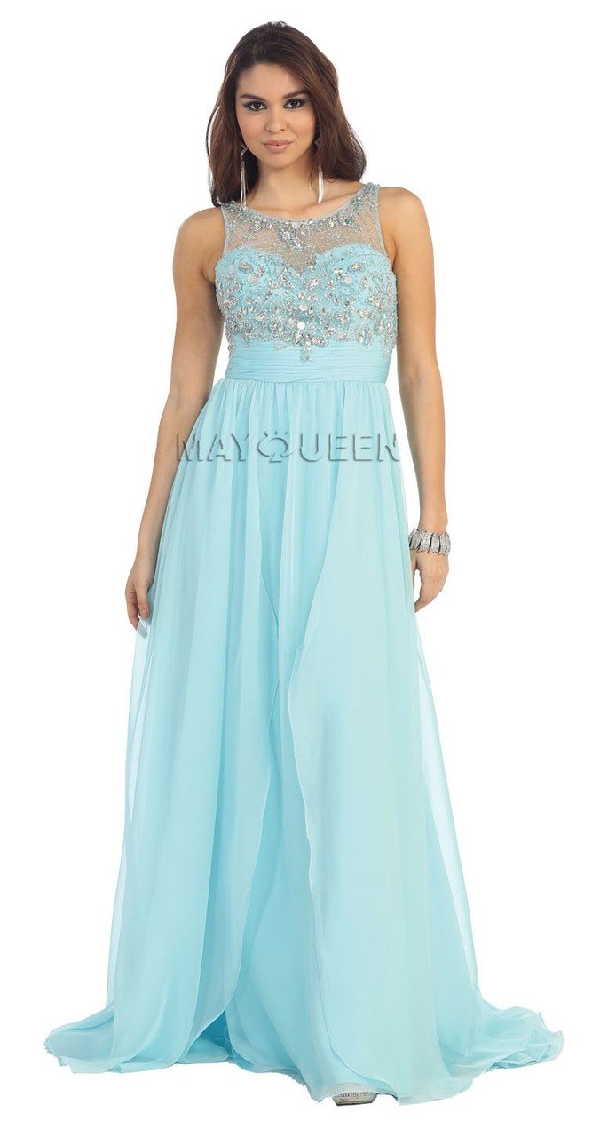 May Queen Bridal - MQ-1081 Crystal Embellished Ruched Bridal Dress Special Occasion Dress 4 / Aqua