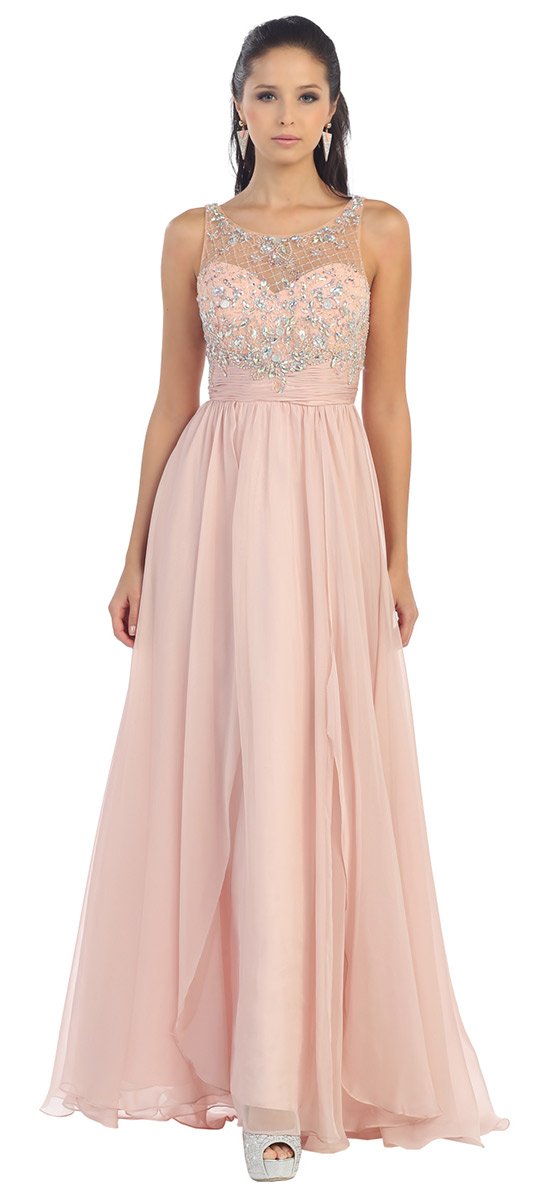 May Queen Bridal - MQ-1081 Crystal Embellished Ruched Bridal Dress Special Occasion Dress 4 / Blush