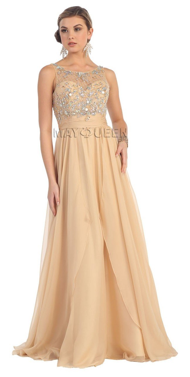 May Queen Bridal - MQ-1081 Crystal Embellished Ruched Bridal Dress Special Occasion Dress 4 / Champagne