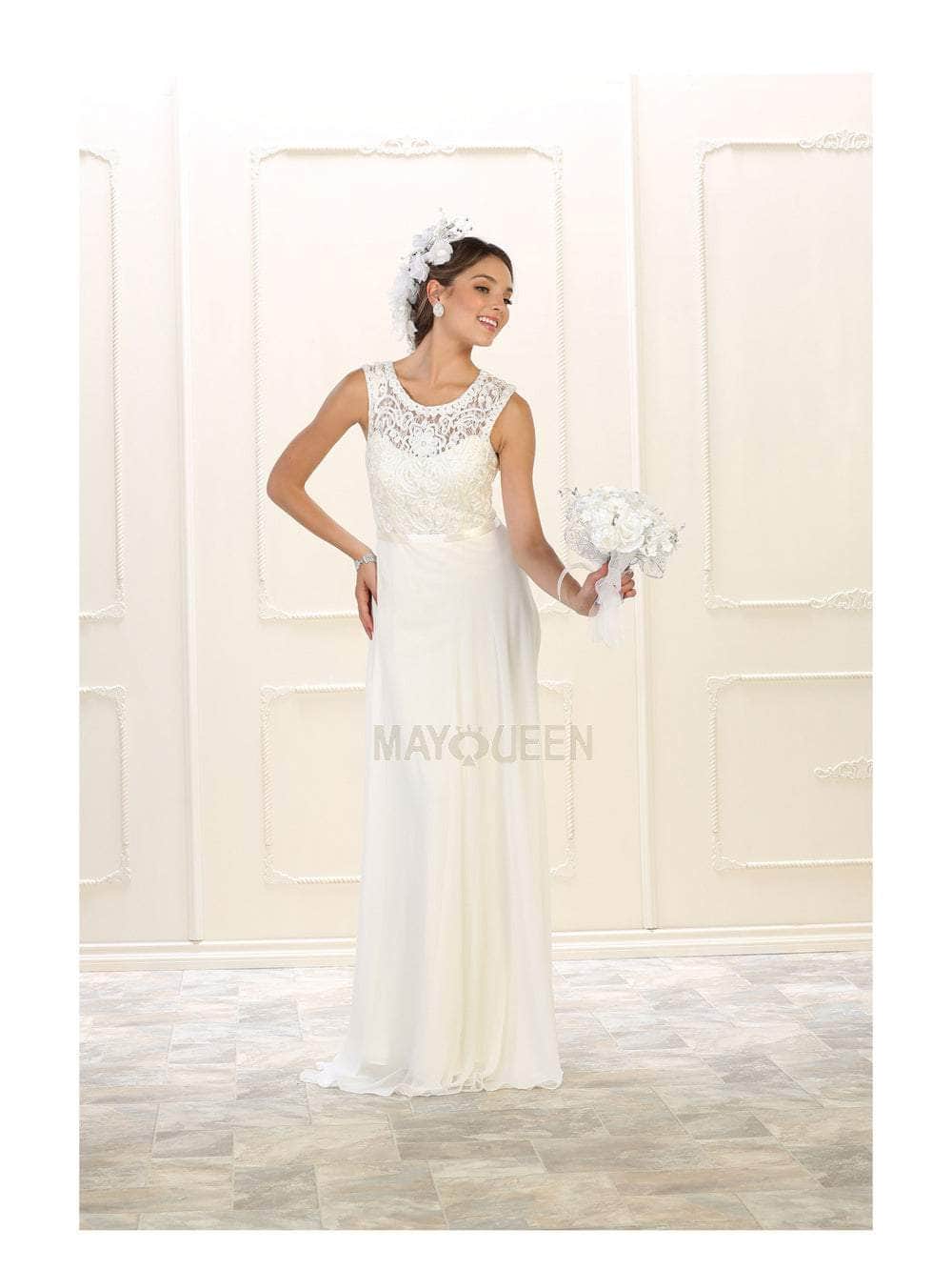 May Queen Bridal - MQ1519 Cap Sleeve Soutache Adorned A-Line Bridal Gown Bridesmaid Dresses