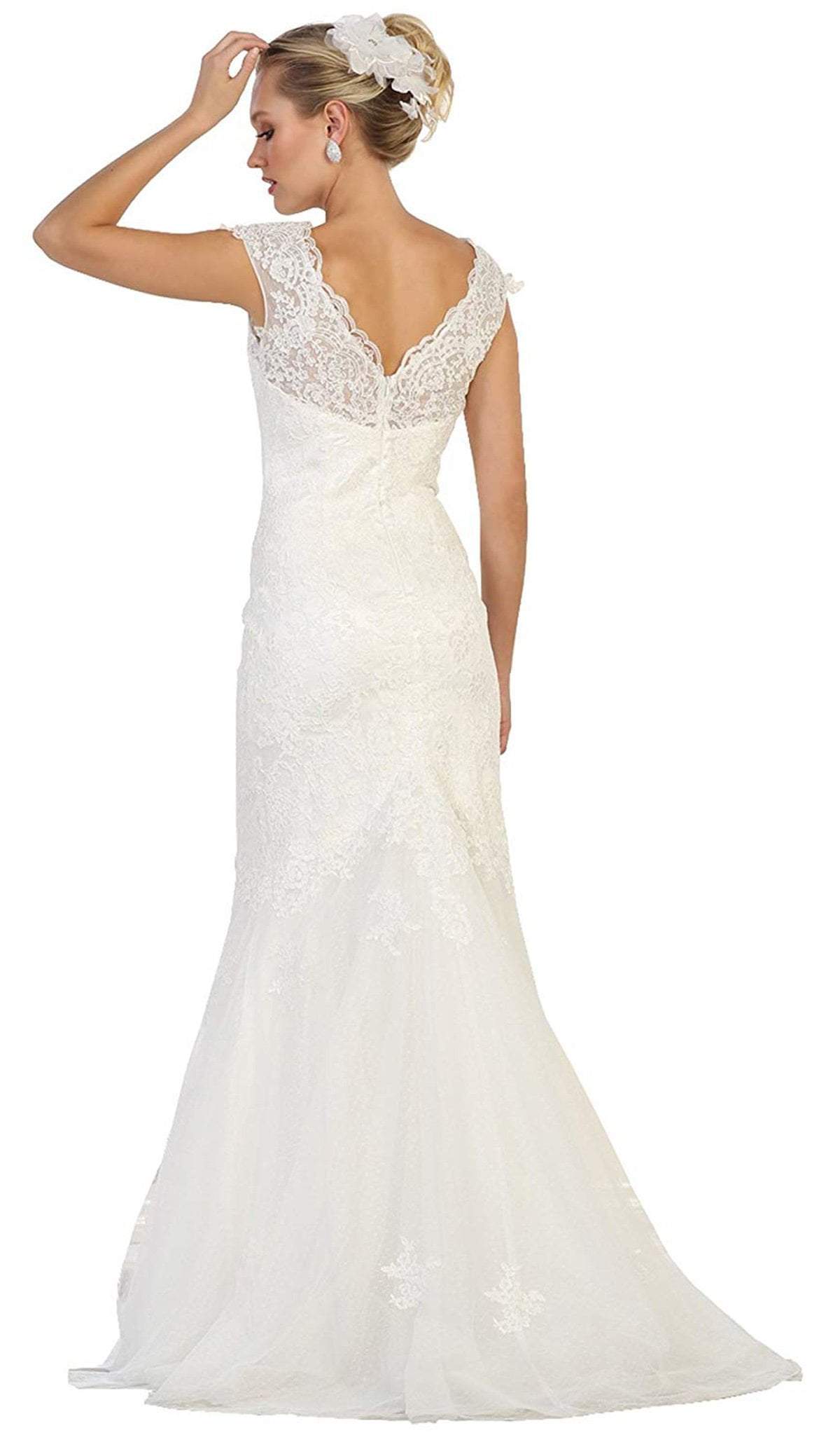 May Queen Bridal - MQ1564 Lace Bateau Mermaid Dress With Train Wedding Dresses