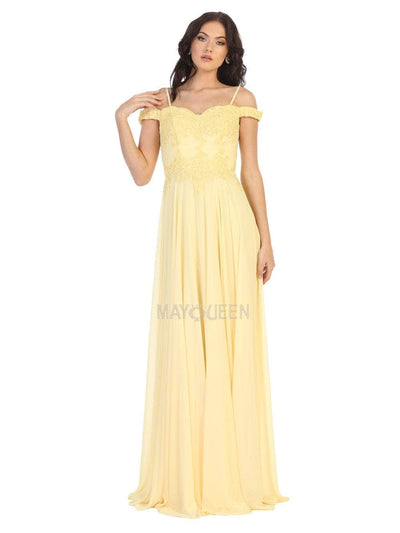 May Queen Bridal - MQ1644 Lace Ornate Off-Shoulder Chiffon A-Line Gown Special Occasion Dress 2 / Yellow