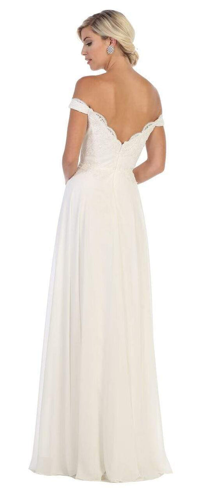 May Queen Bridal - MQ1644 Lace Ornate Off-Shoulder Chiffon A-Line Gown Special Occasion Dress