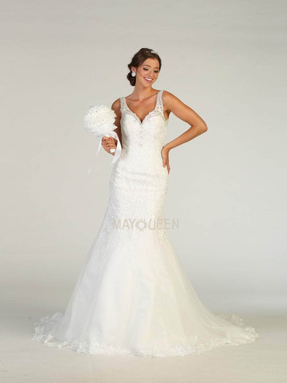 May Queen Bridal RQ7798 - Brocade V Neck Bridal Dress Special Occasion Dress