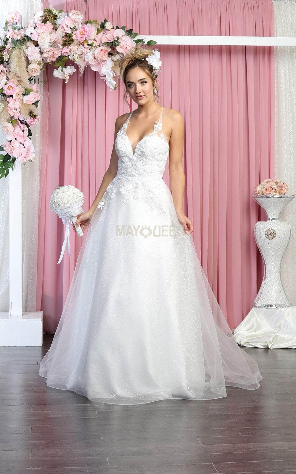 May Queen Bridal RQ7882 - Plunging Tulle Wedding Gown Special Occasion Dress