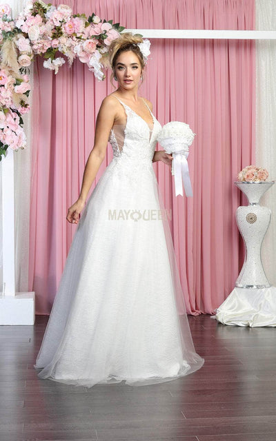 May Queen Bridal RQ7886 - Thin Strap Embroidered Tulle Gown Special Occasion Dress