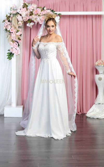 May Queen Bridal RQ7909 - Off Shoulder Soft Wedding Gown Special Occasion Dress